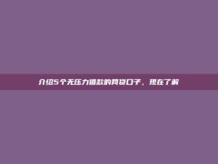 介绍5个无压力借款的网贷口子，现在了解