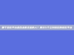 哪个贷款平台适合急需资金的人？展示5个立刻放款的放款平台