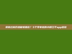 负债过高仍然能够借款？5个零审核的小额口子app总结