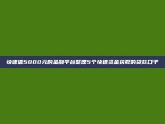 快速借5000元的金融平台整理5个快速资金获取的贷款口子