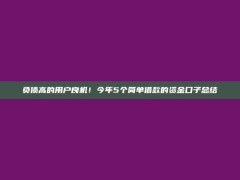 负债高的用户良机！今年5个简单借款的资金口子总结