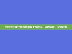 2024年黑户借款的借款平台展示：立即审核，快速放款