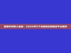 信用不好的人福音！2024年5个快速放款的借贷平台推荐