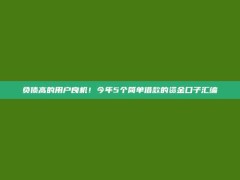 负债高的用户良机！今年5个简单借款的资金口子汇编