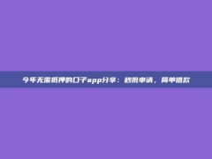 今年无需抵押的口子app分享：秒批申请，简单借款