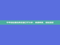 今年轻松借款的资金口子分享：快速审批，轻松放款