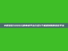 小额贷款5000元的申请平台介绍5个极速到账的贷款平台