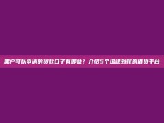 黑户可以申请的贷款口子有哪些？介绍5个迅速到账的借贷平台