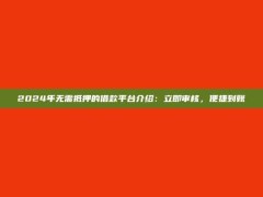 2024年无需抵押的借款平台介绍：立即审核，便捷到账