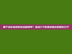 哪个贷款渠道审核流程简单？盘点5个低要求借款的借款口子