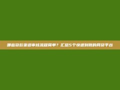 哪些贷款渠道审核流程简单？汇总5个快速到账的网贷平台