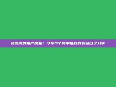 负债高的用户良机！今年5个简单借款的资金口子分享