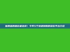 信用差的借款者选择！今年5个快速到账的贷款平台介绍