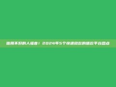 信用不好的人福音！2024年5个快速放款的借款平台盘点