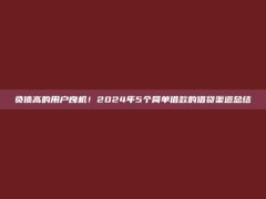 负债高的用户良机！2024年5个简单借款的借贷渠道总结