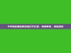 今年轻松借款的资金口子汇总：快速审批，轻松放款