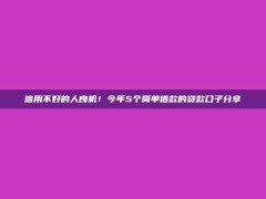 信用不好的人良机！今年5个简单借款的贷款口子分享