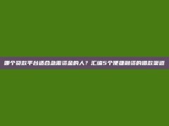 哪个贷款平台适合急需资金的人？汇编5个便捷融资的借款渠道