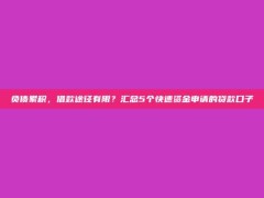 负债累积，借款途径有限？汇总5个快速资金申请的贷款口子