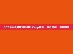 2024年无抵押借款的口子app推荐：秒批申请，简单借款