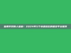 信用不好的人福音！2024年5个快速放款的借贷平台推荐