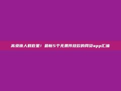 高负债人群救星！最新5个无条件放款的网贷app汇编