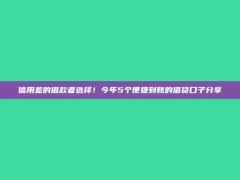 信用差的借款者选择！今年5个便捷到账的借贷口子分享