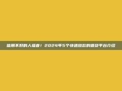 信用不好的人福音！2024年5个快速放款的借贷平台介绍