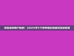 负债高的用户良机！2024年5个简单借款的借贷渠道整理