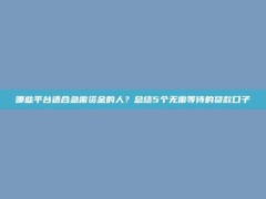 哪些平台适合急需资金的人？总结5个无需等待的贷款口子