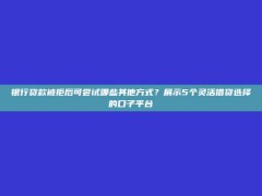 银行贷款被拒后可尝试哪些其他方式？展示5个灵活借贷选择的口子平台