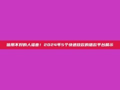 信用不好的人福音！2024年5个快速放款的借款平台展示