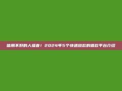 信用不好的人福音！2024年5个快速放款的借款平台介绍