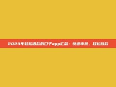 2024年轻松借款的口子app汇总：快速审批，轻松放款