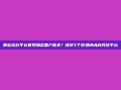 哪些贷款平台能够满足黑户需求？推荐5个容易申请的网贷平台