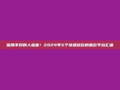 信用不好的人福音！2024年5个快速放款的借款平台汇编