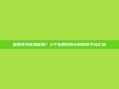 信用不好依然能借？5个免条件的小额网贷平台汇编