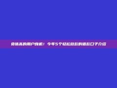 负债高的用户良机！今年5个轻松放款的借款口子介绍