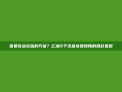 需要应急资金的方案？汇编5个资金快速到账的借款渠道