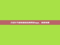 介绍5个超快速放款的网贷app，非常有用