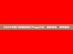 2024年低门槛借款的口子app介绍：秒批申请，简单借款