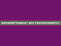 信用分低的用户可以借款吗？展示5个高效资金支持的借贷平台