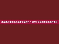 哪些借款渠道适合急需资金的人？推荐5个快速借贷通道的平台