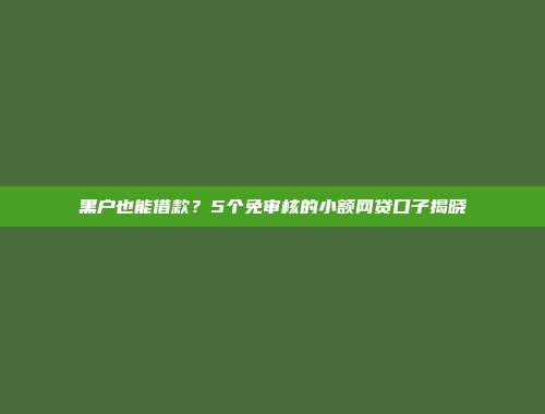 黑户也能借款？5个免审核的小额网贷口子揭晓