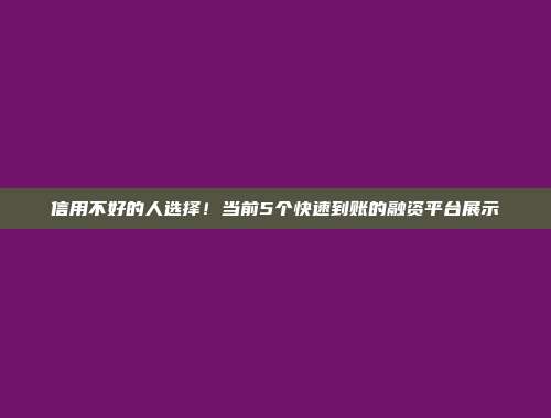 信用不好的人选择！当前5个快速到账的融资平台展示