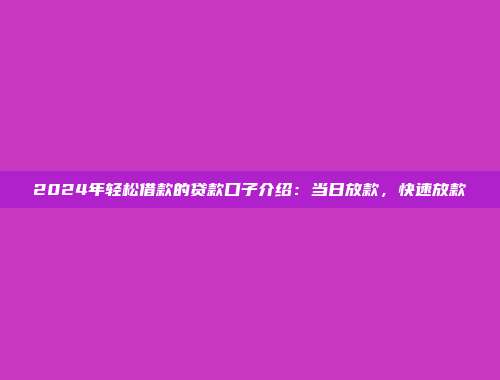 2024年轻松借款的贷款口子介绍：当日放款，快速放款