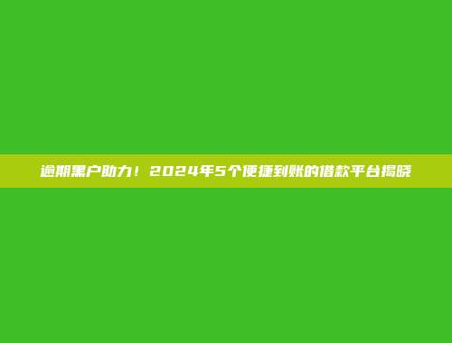 逾期黑户助力！2024年5个便捷到账的借款平台揭晓