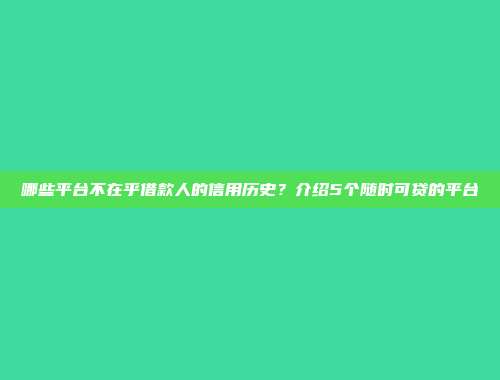 哪些平台不在乎借款人的信用历史？介绍5个随时可贷的平台