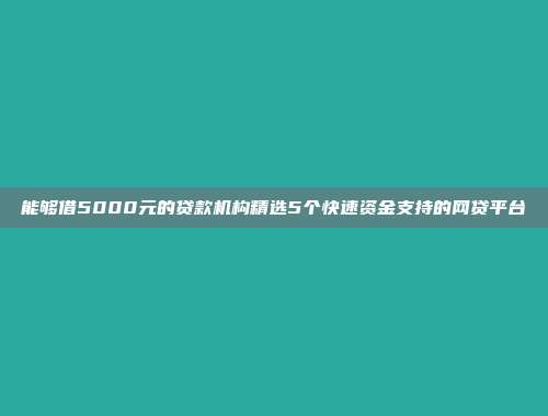 能够借5000元的贷款机构精选5个快速资金支持的网贷平台