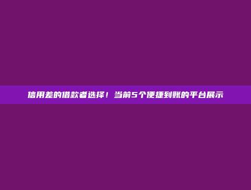 信用差的借款者选择！当前5个便捷到账的平台展示